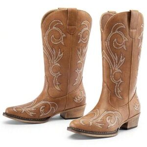 Pre loved (Like new) - PU (non leather) Tan Western Embroidered Women's Boots